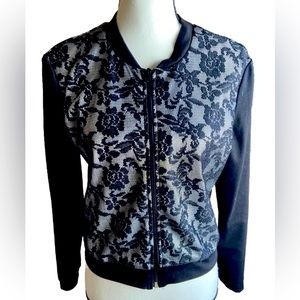 Valia Black Lace Zip Up Bomber Jacket Women’s Size Medium Preowned/Like New